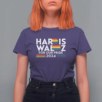 Harris Walz Supporter T Shirt For Women Harris Walz For Our Pride 2024 LGBTQ Rainbow Flag - Wonder Print Shop