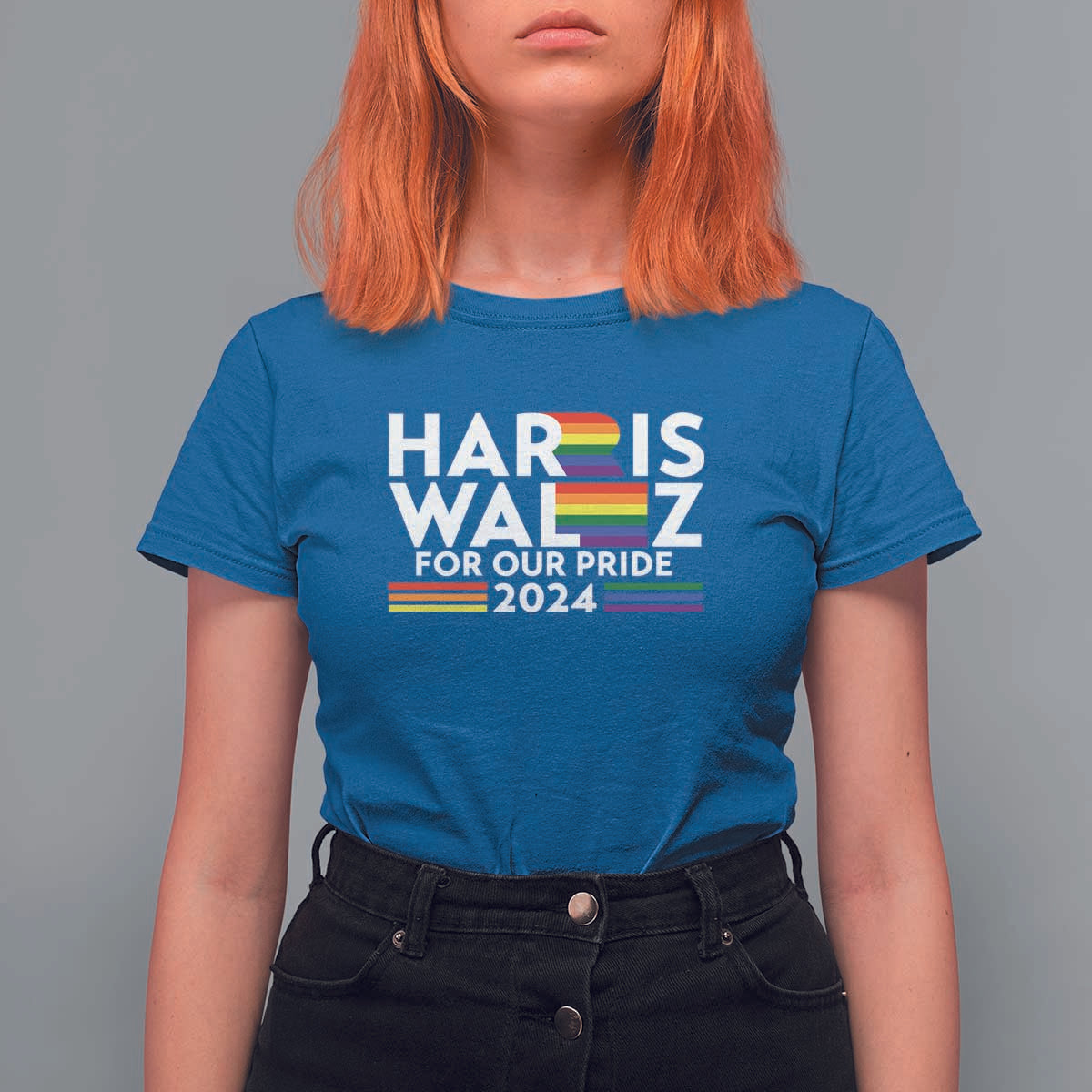 Harris Walz Supporter T Shirt For Women Harris Walz For Our Pride 2024 LGBTQ Rainbow Flag - Wonder Print Shop