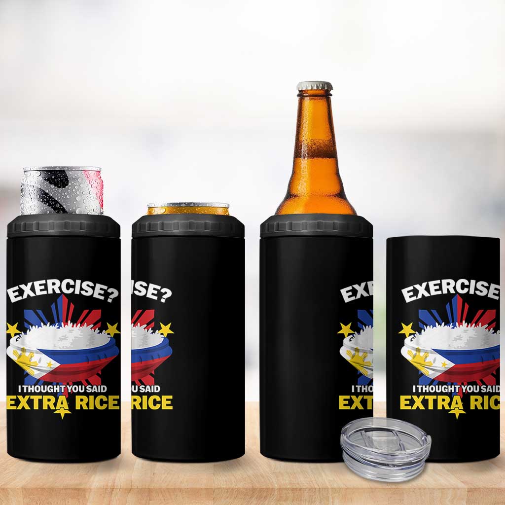 Funny Philippines 4 in 1 Can Cooler Tumbler Exercise I Thought You Said Extra Rice - Wonder Print Shop