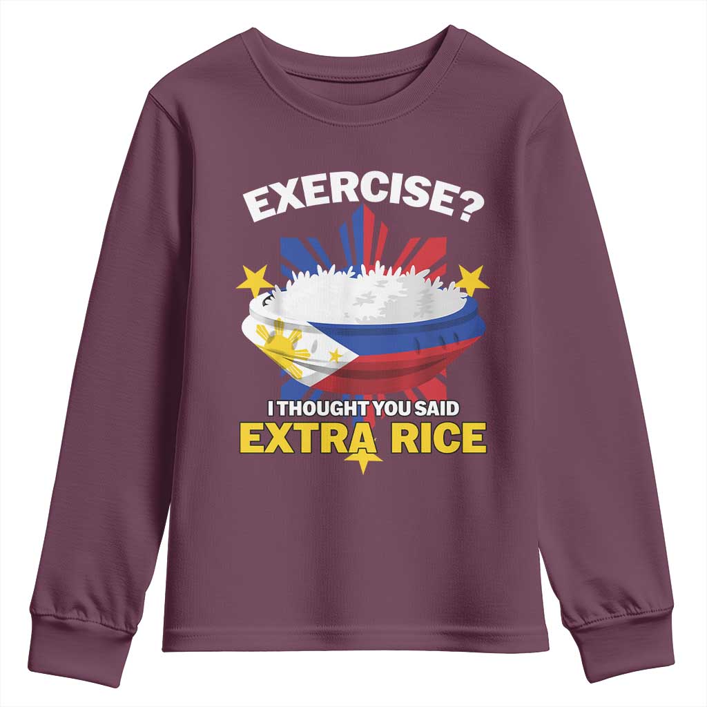 Funny Philippines Youth Sweatshirt Exercise I Thought You Said Extra Rice - Wonder Print Shop
