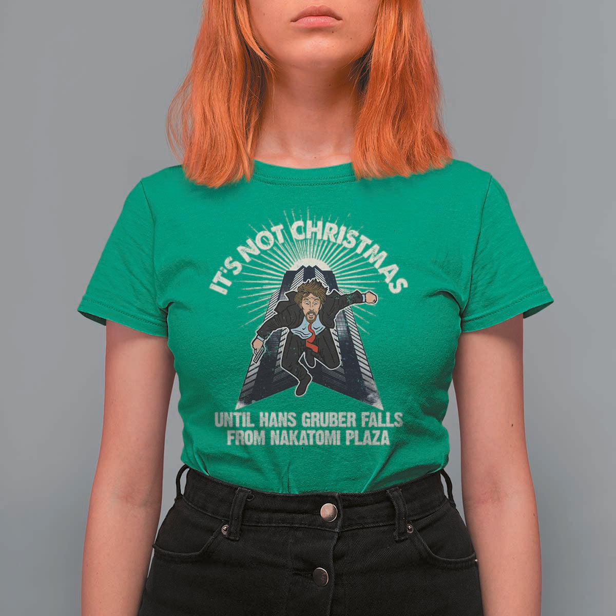 Funny Nakatomi Plaza T Shirt For Women It's Not Christmas Until Hans Gruber Falls From Nakatomi Plaza - Wonder Print Shop