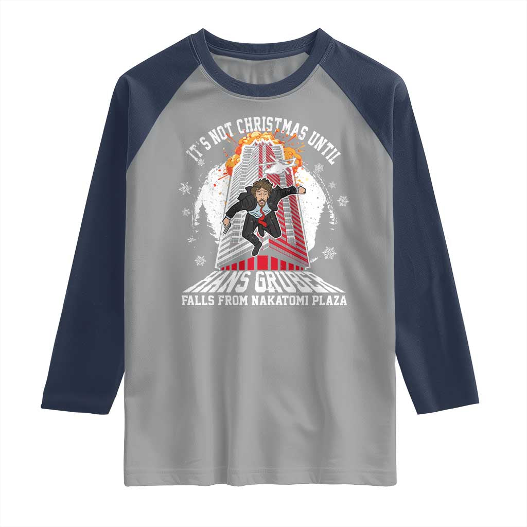 Funny Nakatomi Plaza Raglan Shirt It's Not Christmas Until Hans Gruber Falls From Nakatomi Plaza Explode - Wonder Print Shop