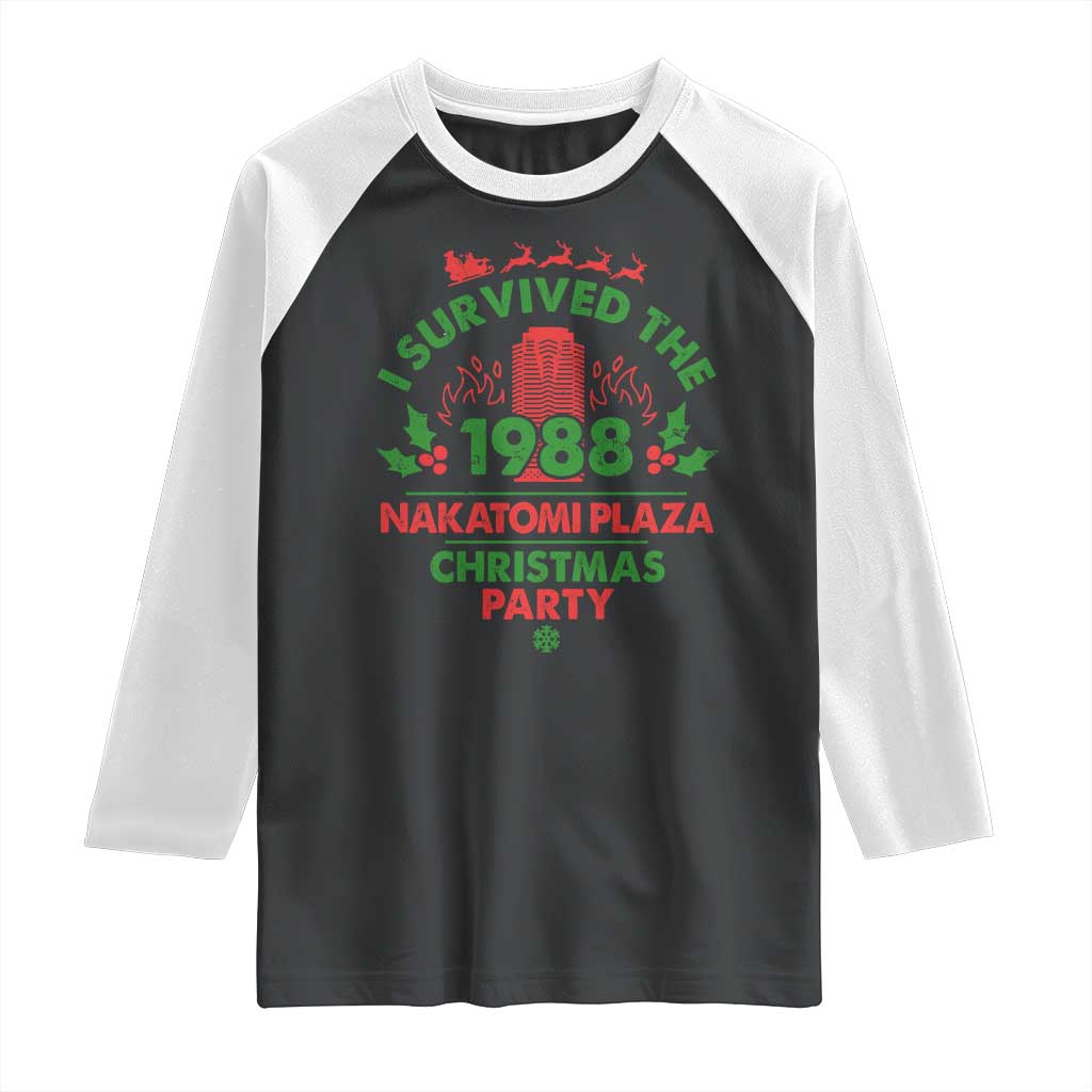 I Survived The 1988 Nakatomi Plaza Christmas Party Raglan Shirt Vintage Mistletoe - Wonder Print Shop