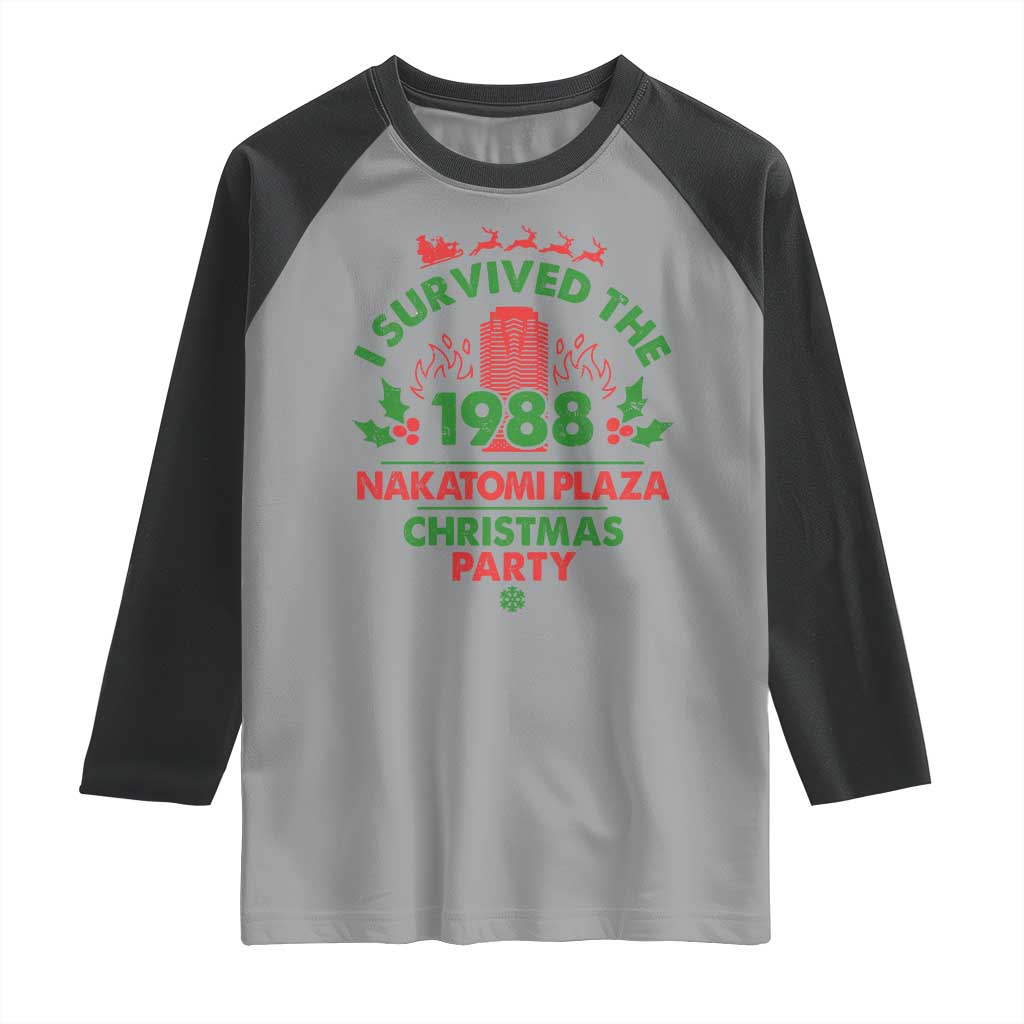 I Survived The 1988 Nakatomi Plaza Christmas Party Raglan Shirt Vintage Mistletoe - Wonder Print Shop