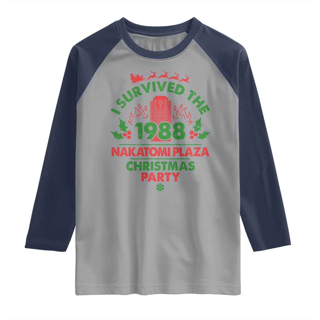 I Survived The 1988 Nakatomi Plaza Christmas Party Raglan Shirt Vintage Mistletoe - Wonder Print Shop