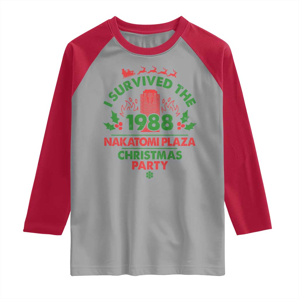 I Survived The 1988 Nakatomi Plaza Christmas Party Raglan Shirt Vintage Mistletoe - Wonder Print Shop