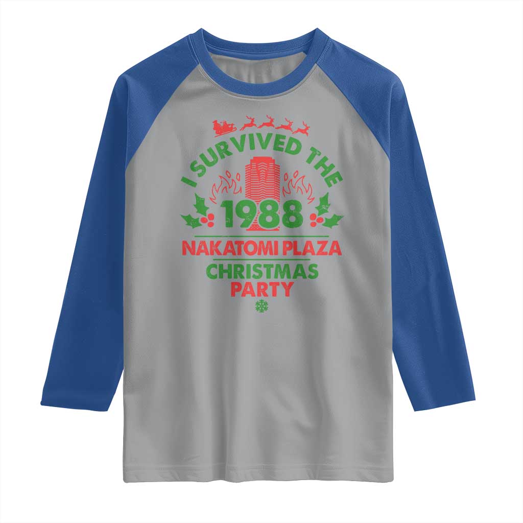 I Survived The 1988 Nakatomi Plaza Christmas Party Raglan Shirt Vintage Mistletoe - Wonder Print Shop