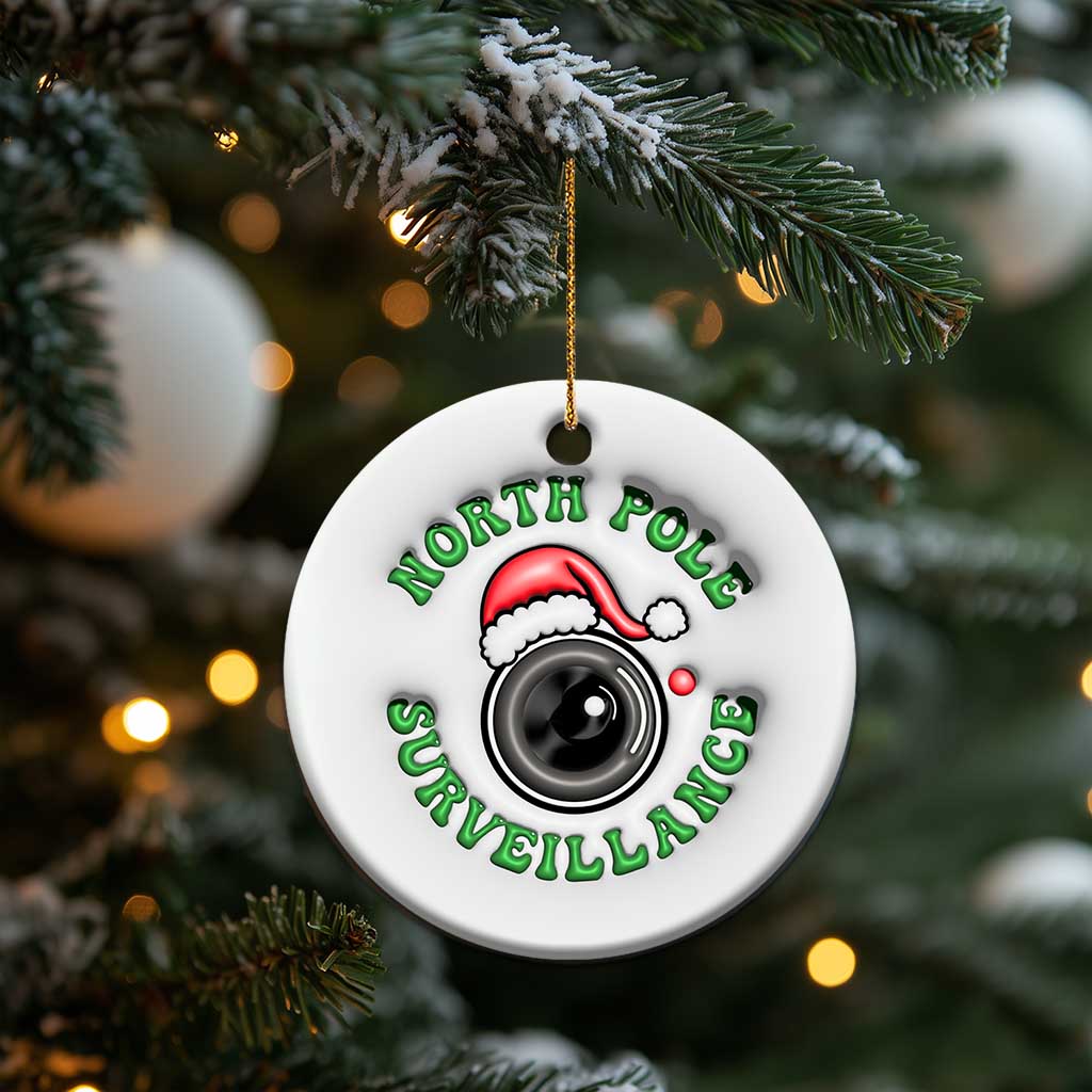 Funny Xmas 3D Inflated Effect Printed Christmas Ornament North Pole Surveillance Santa Camera - Wonder Print Shop