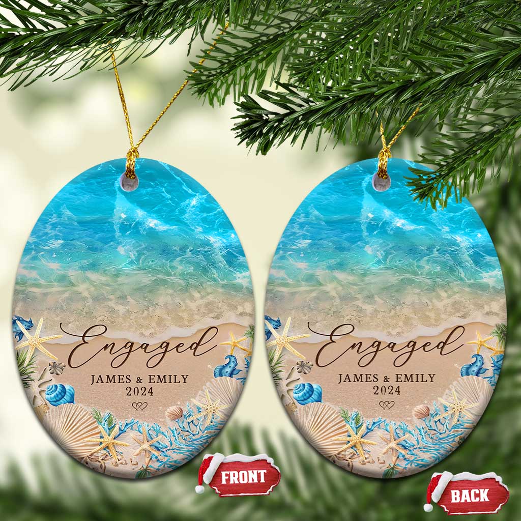 Personalized Engaged 2024 Christmas Ornament Custom Name Mr & Mrs Engagement Beach - Wonder Print Shop