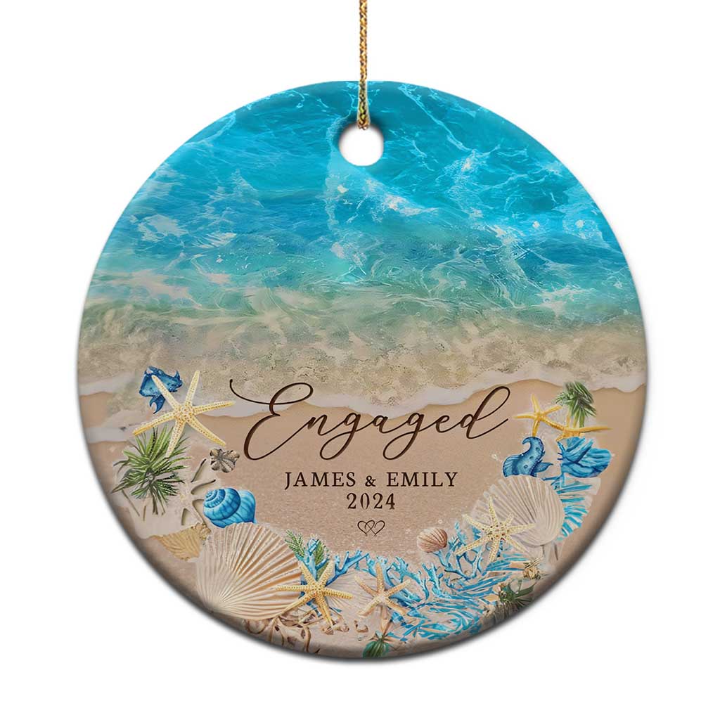 Personalized Engaged 2024 Christmas Ornament Custom Name Mr & Mrs Engagement Beach - Wonder Print Shop