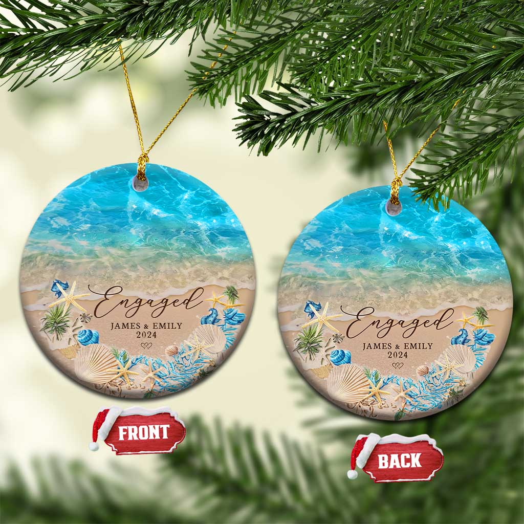 Personalized Engaged 2024 Christmas Ornament Custom Name Mr & Mrs Engagement Beach - Wonder Print Shop