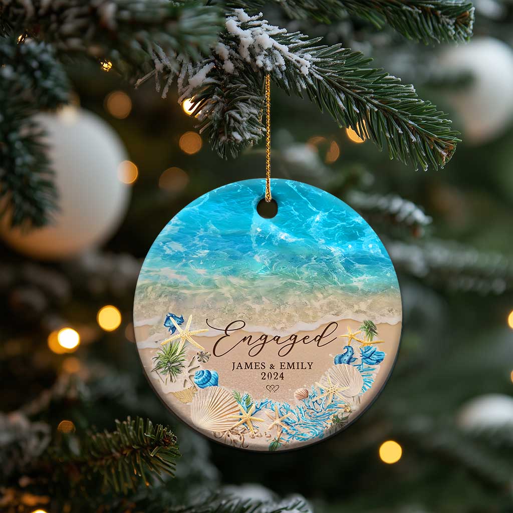 Personalized Engaged 2024 Christmas Ornament Custom Name Mr & Mrs Engagement Beach - Wonder Print Shop