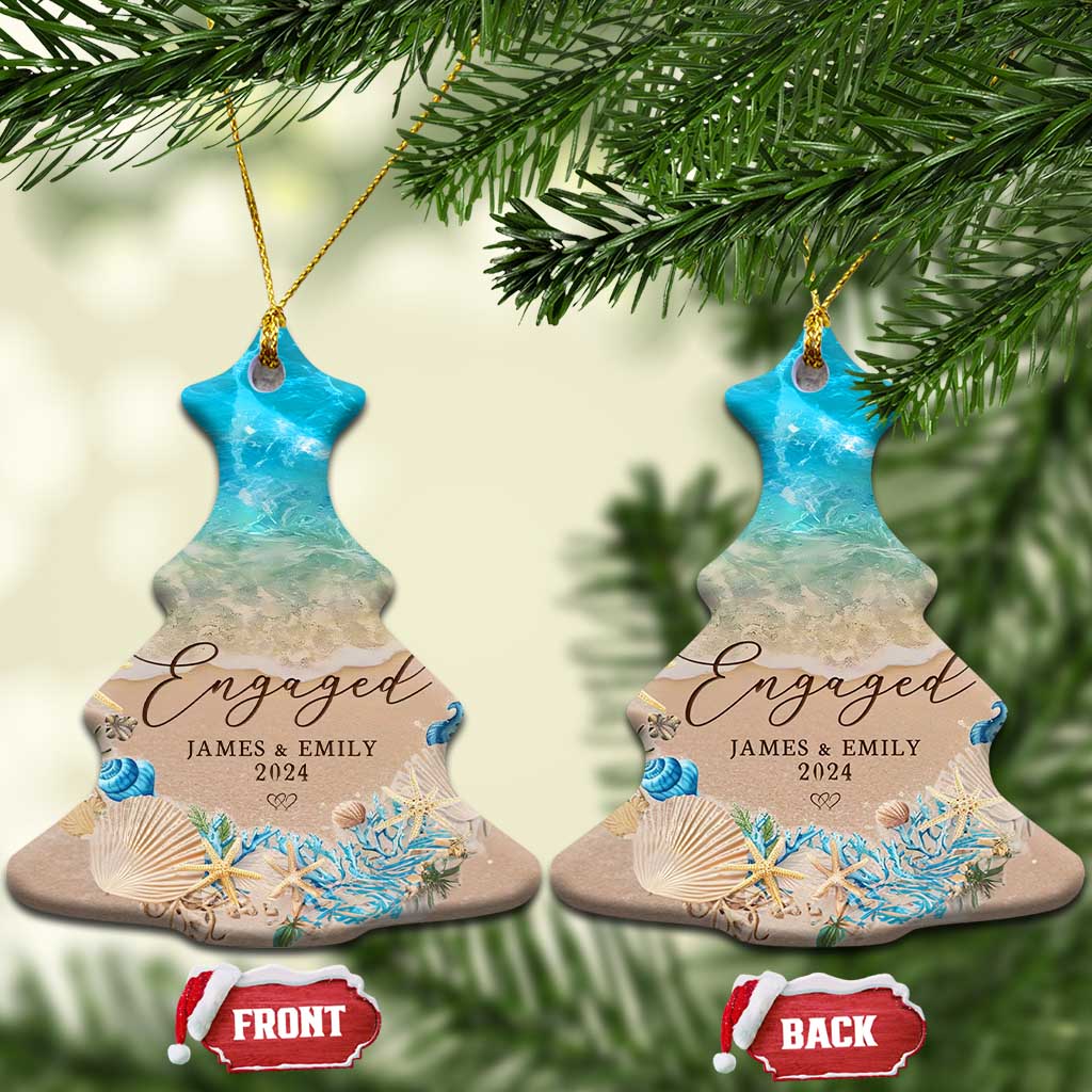 Personalized Engaged 2024 Christmas Ornament Custom Name Mr & Mrs Engagement Beach - Wonder Print Shop