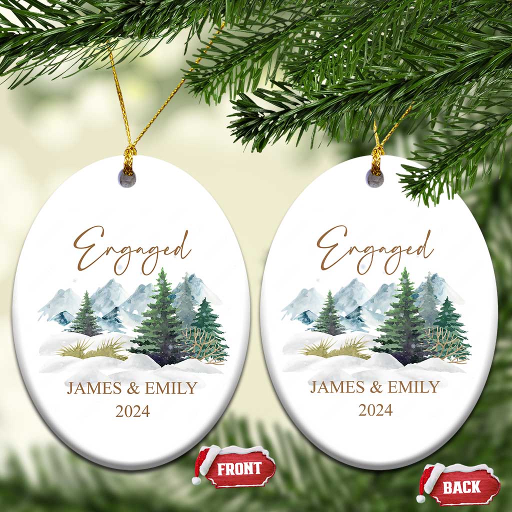 Personalized Engaged 2024 Christmas Ornament Custom Name Mr & Mrs Engagement Snow Forest - Wonder Print Shop