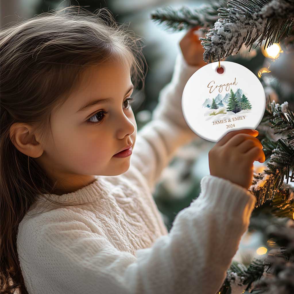 Personalized Engaged 2024 Christmas Ornament Custom Name Mr & Mrs Engagement Snow Forest - Wonder Print Shop