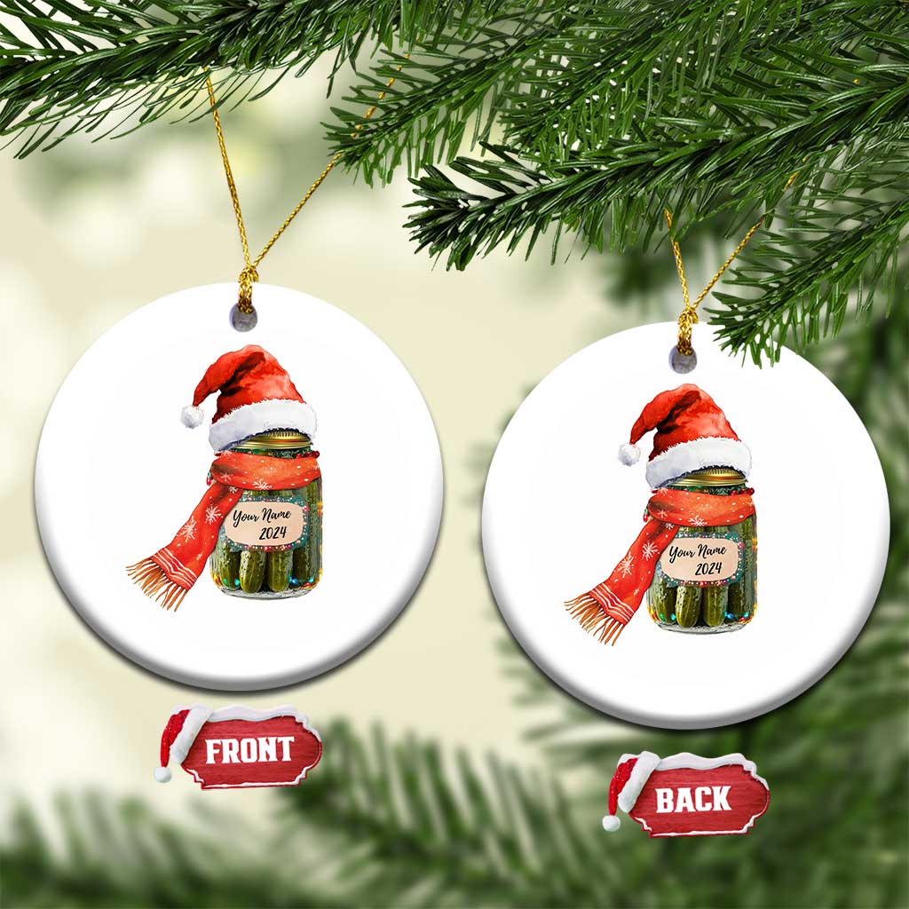 Personalized Xmas Pickle 2024 Christmas Ornament Custom Name Pickle Jar Santa Hat - Wonder Print Shop