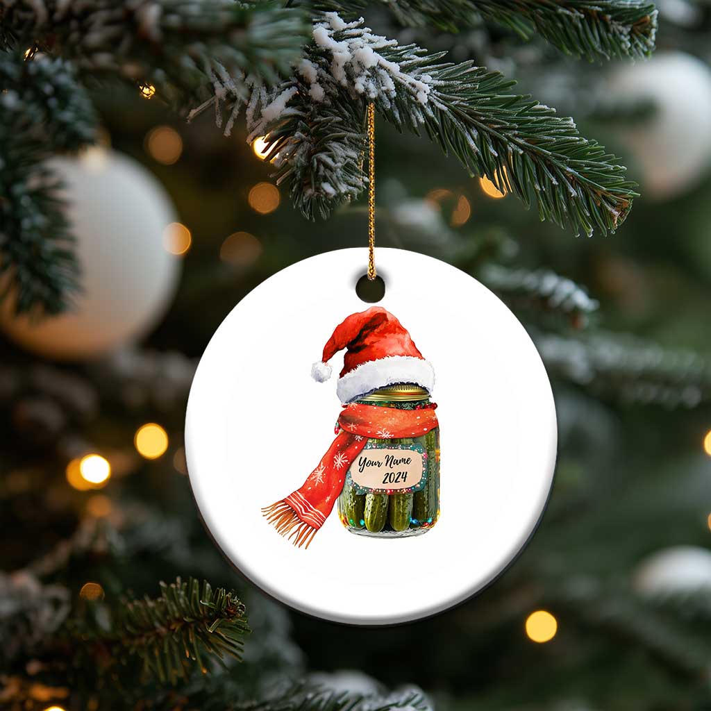 Personalized Xmas Pickle 2024 Christmas Ornament Custom Name Pickle Jar Santa Hat - Wonder Print Shop