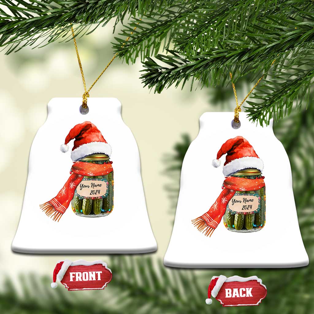 Personalized Xmas Pickle 2024 Christmas Ornament Custom Name Pickle Jar Santa Hat - Wonder Print Shop