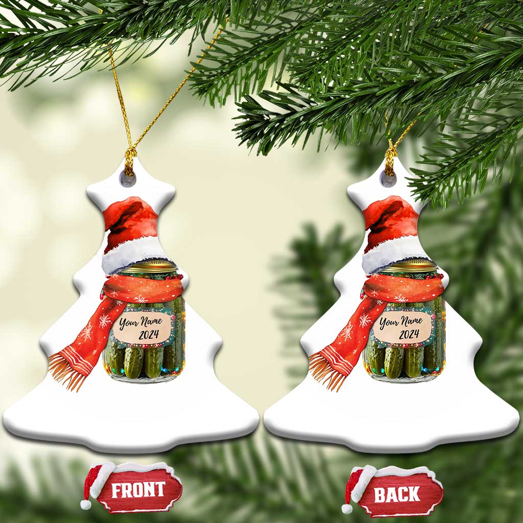 Personalized Xmas Pickle 2024 Christmas Ornament Custom Name Pickle Jar Santa Hat - Wonder Print Shop