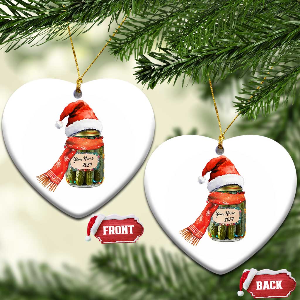Personalized Xmas Pickle 2024 Christmas Ornament Custom Name Pickle Jar Santa Hat - Wonder Print Shop