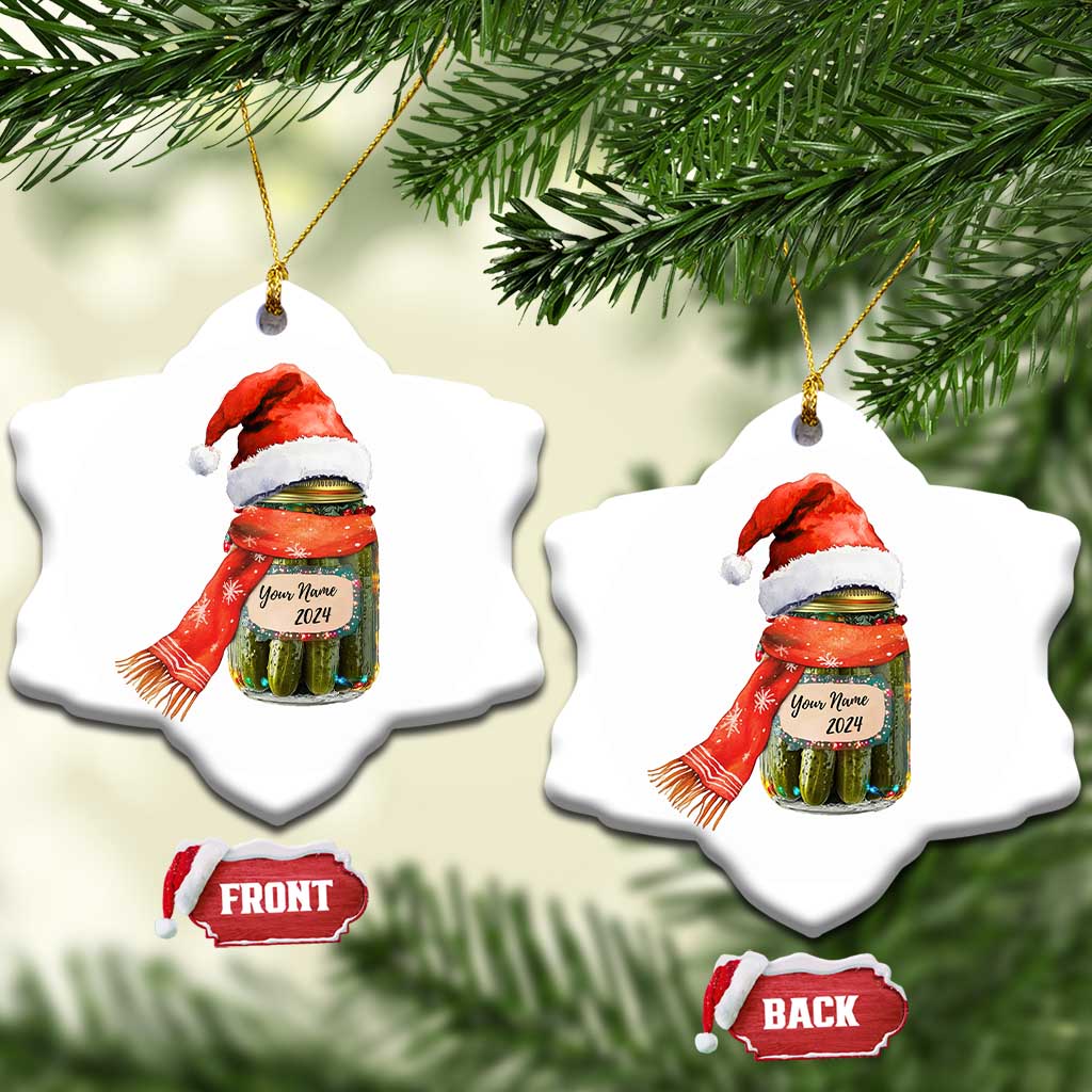 Personalized Xmas Pickle 2024 Christmas Ornament Custom Name Pickle Jar Santa Hat - Wonder Print Shop