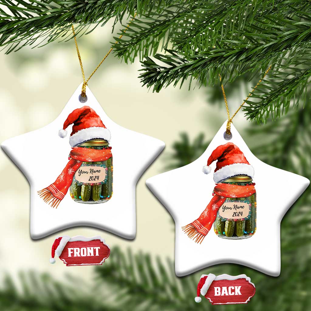 Personalized Xmas Pickle 2024 Christmas Ornament Custom Name Pickle Jar Santa Hat - Wonder Print Shop