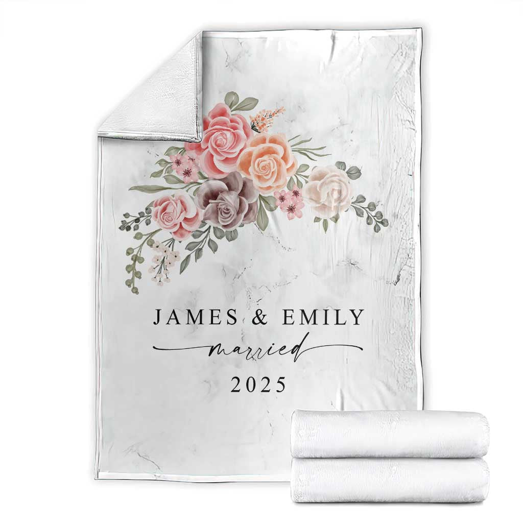 Personalized First Christmas Married Throw Blanket Custom Name Couple Vintage Rose Flowers - Wonder Print Shop