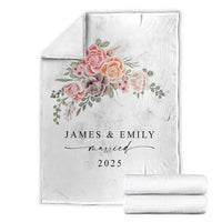 Personalized First Christmas Married Throw Blanket Custom Name Couple Vintage Rose Flowers - Wonder Print Shop