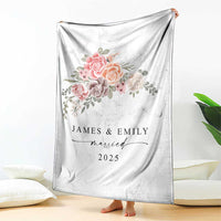 Personalized First Christmas Married Throw Blanket Custom Name Couple Vintage Rose Flowers - Wonder Print Shop
