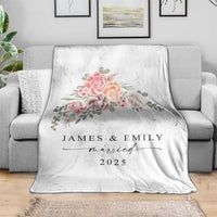 Personalized First Christmas Married Throw Blanket Custom Name Couple Vintage Rose Flowers - Wonder Print Shop