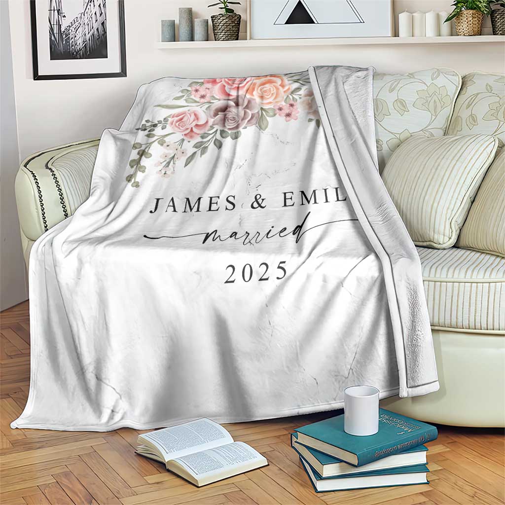 Personalized First Christmas Married Throw Blanket Custom Name Couple Vintage Rose Flowers - Wonder Print Shop