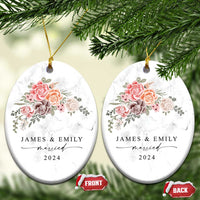 Personalized First Christmas Married 2024 Christmas Ornament Custom Name Couple Vintage Rose Flowers - Wonder Print Shop