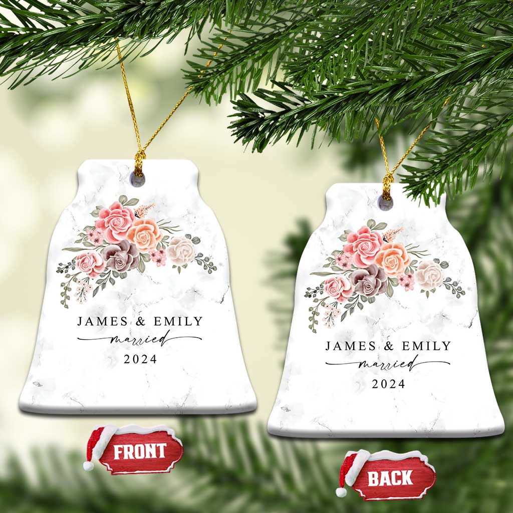 Personalized First Christmas Married 2024 Christmas Ornament Custom Name Couple Vintage Rose Flowers - Wonder Print Shop