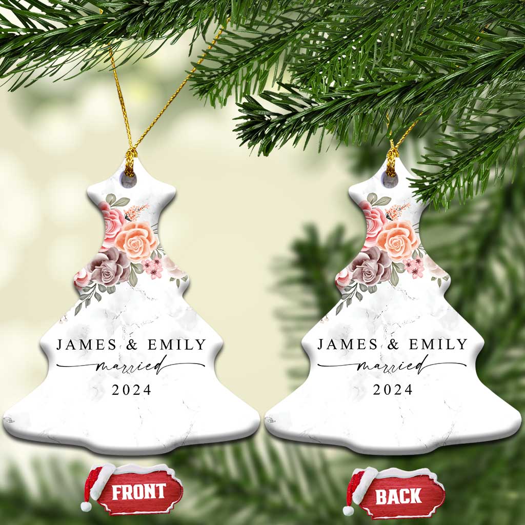 Personalized First Christmas Married 2024 Christmas Ornament Custom Name Couple Vintage Rose Flowers - Wonder Print Shop