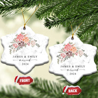 Personalized First Christmas Married 2024 Christmas Ornament Custom Name Couple Vintage Rose Flowers - Wonder Print Shop