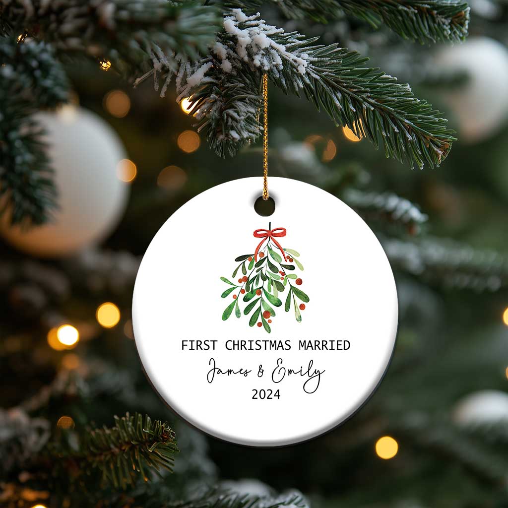 Personalized First Christmas Married 2024 Christmas Ornament Custom Name Couple Xmas Mistletoe - Wonder Print Shop