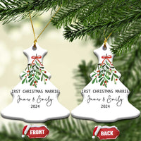 Personalized First Christmas Married 2024 Christmas Ornament Custom Name Couple Xmas Mistletoe - Wonder Print Shop