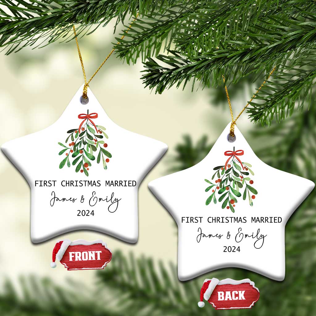 Personalized First Christmas Married 2024 Christmas Ornament Custom Name Couple Xmas Mistletoe - Wonder Print Shop