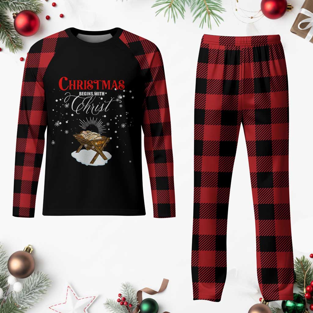 Christmas Begins With Christ Plaid Pajama Set Christian Christmas Jesus God - Wonder Print Shop