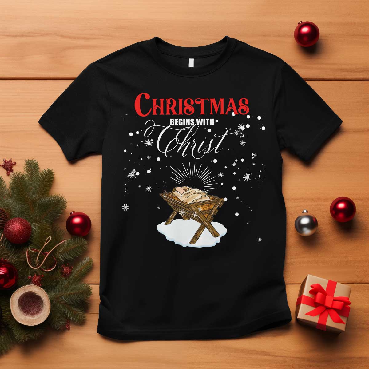 Christmas Begins With Christ T Shirt Christian Christmas Jesus God - Wonder Print Shop