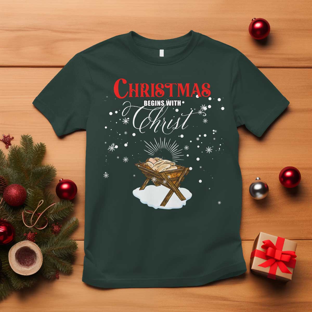 Christmas Begins With Christ T Shirt Christian Christmas Jesus God - Wonder Print Shop