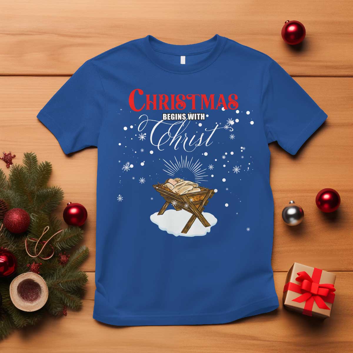 Christmas Begins With Christ T Shirt Christian Christmas Jesus God - Wonder Print Shop