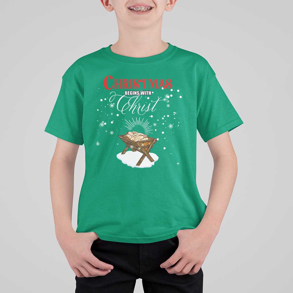 Christmas Begins With Christ T Shirt For Kid Christian Christmas Jesus God - Wonder Print Shop