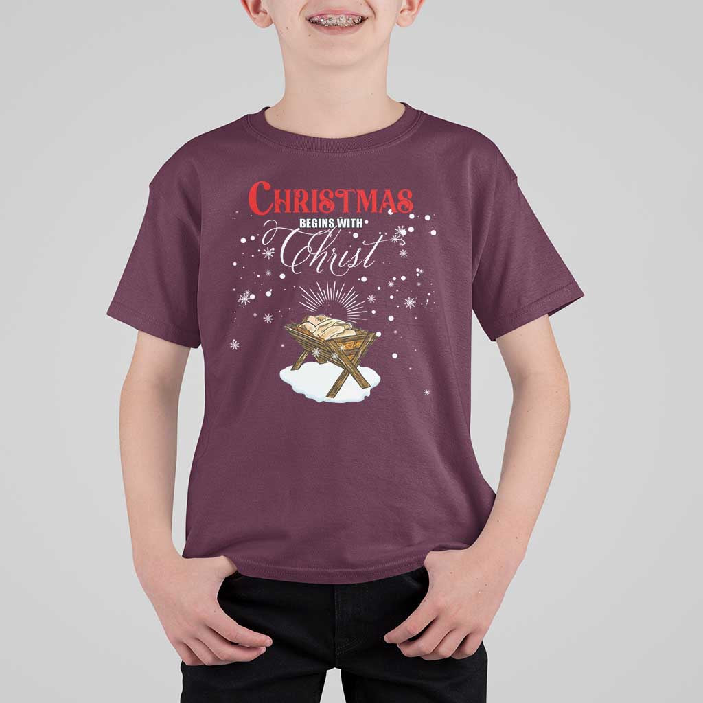 Christmas Begins With Christ T Shirt For Kid Christian Christmas Jesus God - Wonder Print Shop