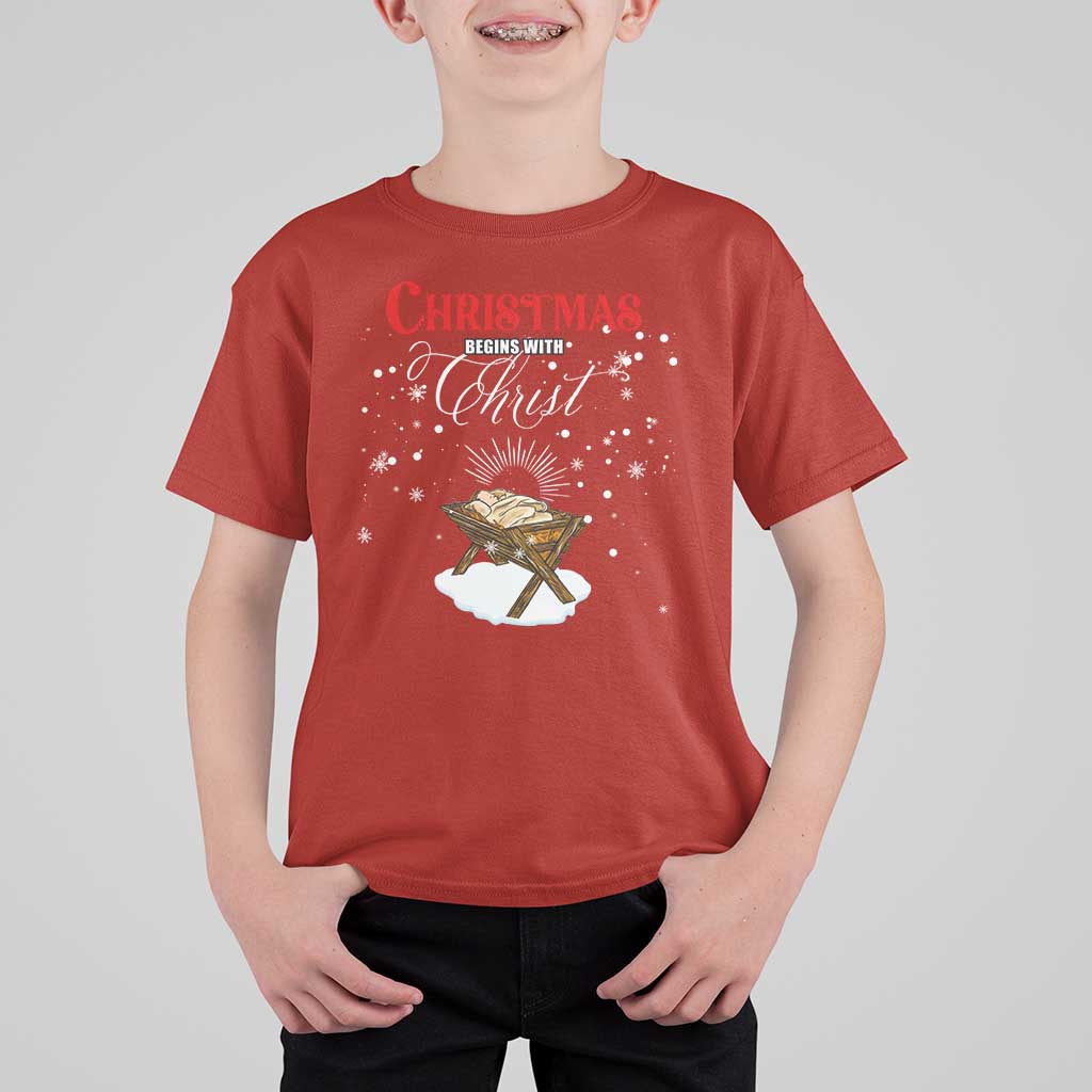 Christmas Begins With Christ T Shirt For Kid Christian Christmas Jesus God - Wonder Print Shop