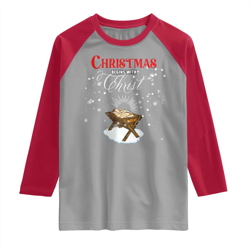 Christmas Begins With Christ Raglan Shirt Christian Christmas Jesus God - Wonder Print Shop
