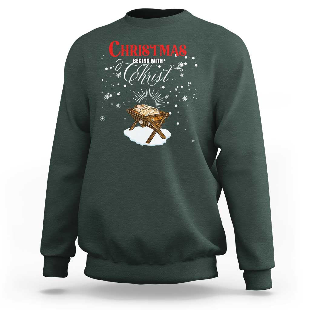 Christmas Begins With Christ Sweatshirt Christian Christmas Jesus God - Wonder Print Shop