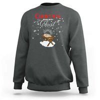 Christmas Begins With Christ Sweatshirt Christian Christmas Jesus God - Wonder Print Shop