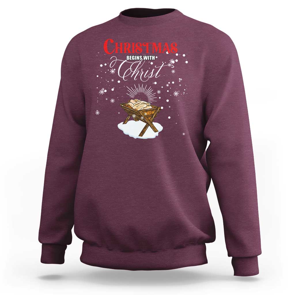 Christmas Begins With Christ Sweatshirt Christian Christmas Jesus God - Wonder Print Shop