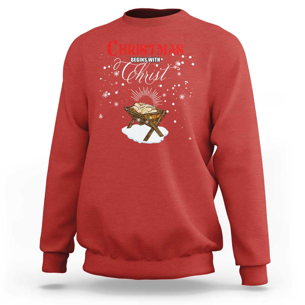 Christmas Begins With Christ Sweatshirt Christian Christmas Jesus God - Wonder Print Shop
